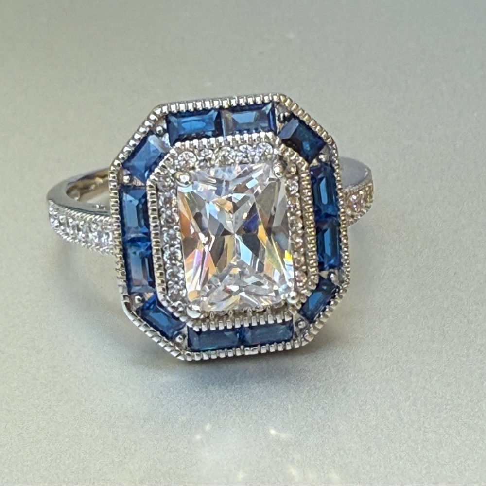 Sterling Silver Lab Sapphire Ring with Intricate Detailing Size 7 - Picture 11 of 15
